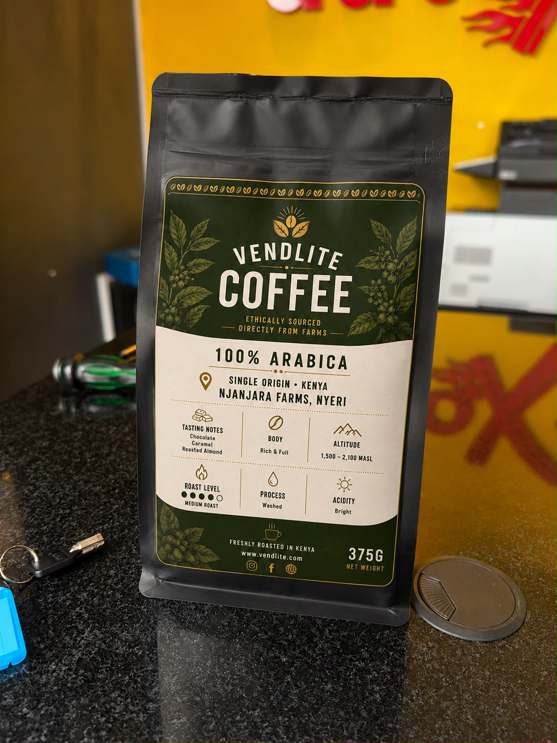 Vendlite Coffee 375g bag — 100% Arabica, single origin Nyeri, medium roast Kenyan coffee beans